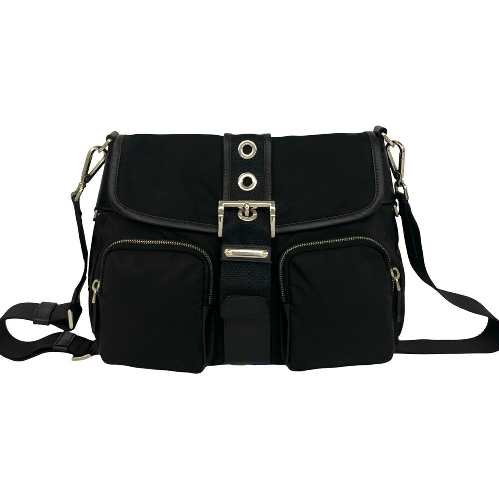 PRADA Triangle Logo Hardware Tessuto Nylon Saffiano Leather Genuine Shoulder ...